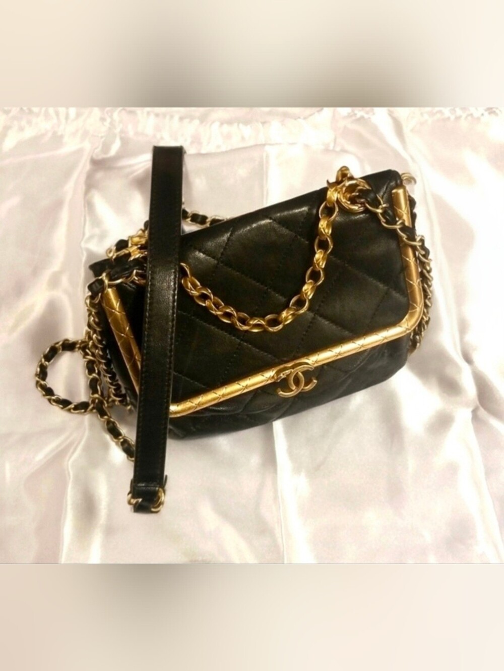 CHANEL Crossbody My Crush Vanity Lambskin Quilted Black Gold Bijoux Chain Handle